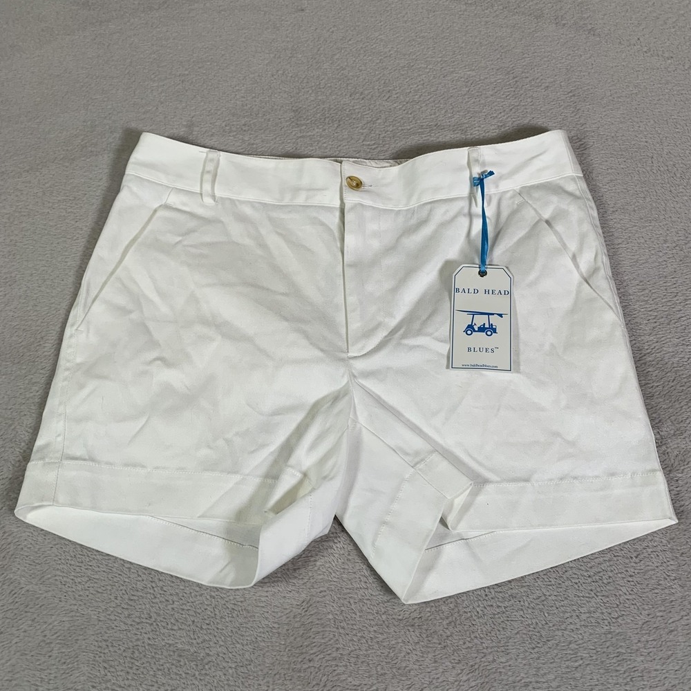 Bald Head Blues Shorts Womens 10 White Chino Golf Cart Logo 4.5" Inseam NEW‎